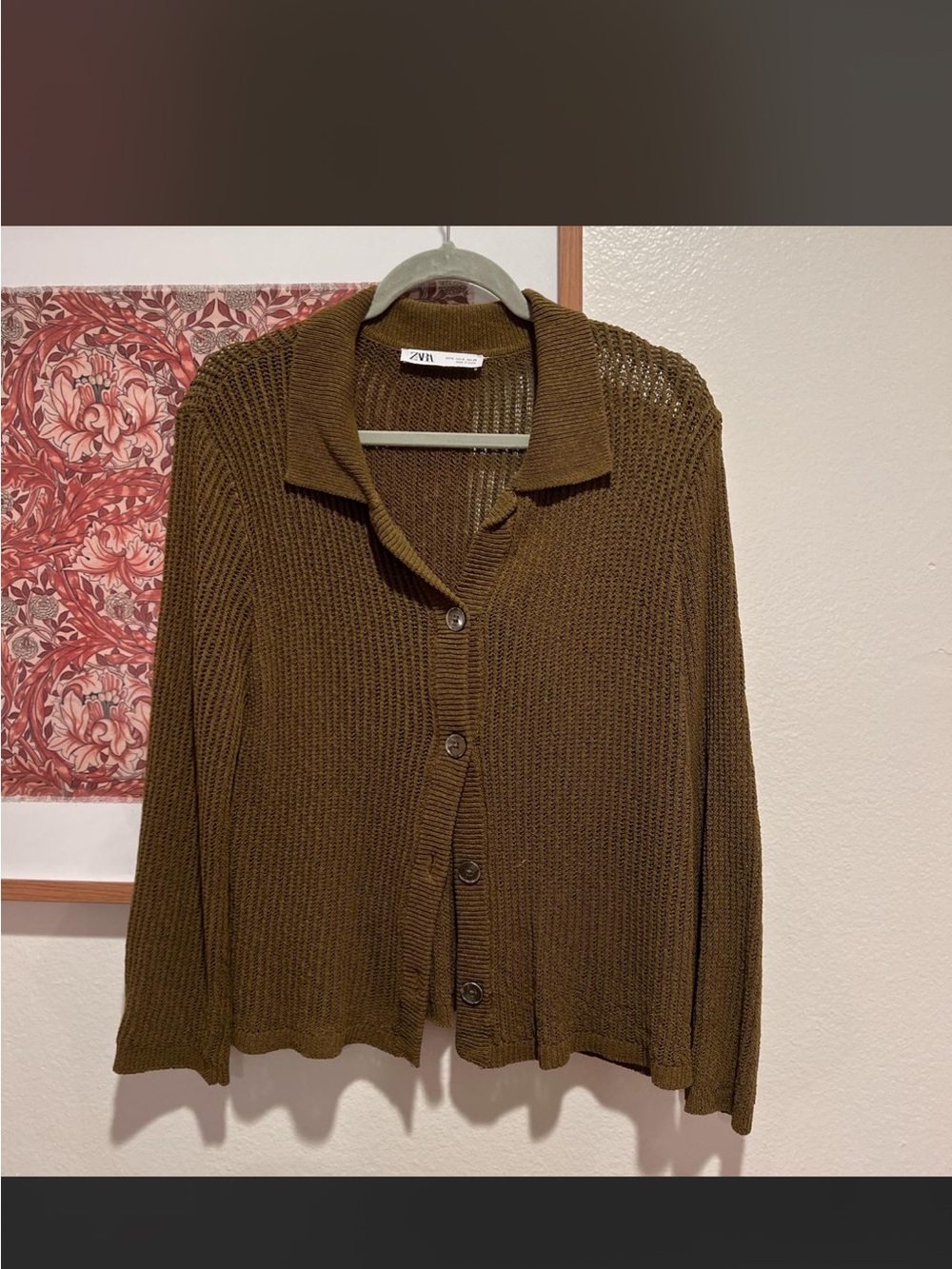 Zara Brown Open-Knit Button Cardigan